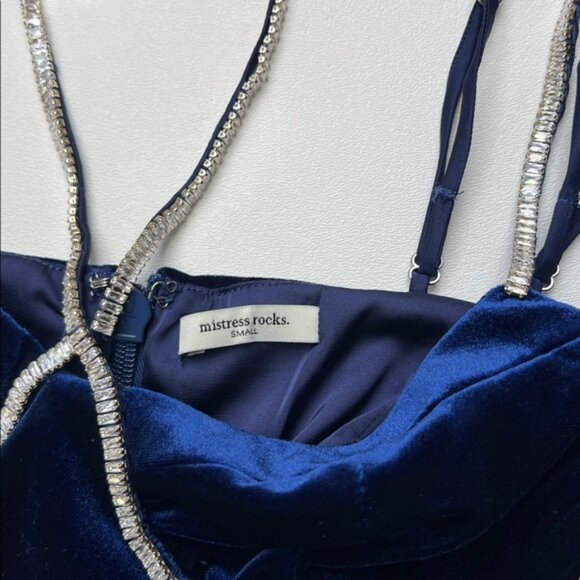 House of CB dress Mistress Rocks velvet Blue Crystal Mini event night party S - Picture 9 of 15